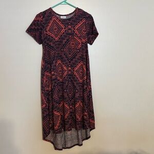 LuLaRoe Carly XS Red & Purple Orange Aztec Abstract EUC